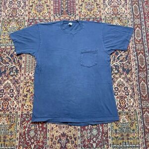 VTG 70s 80s JC Penney cotton navy selvedge pocket essential‎ blank tshirt XL USA